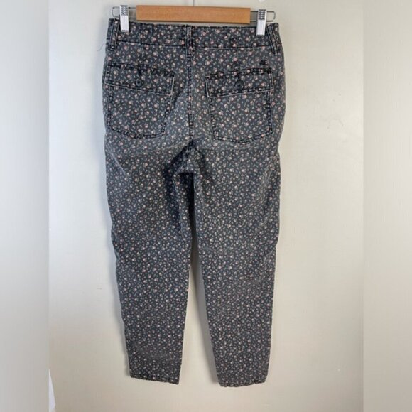 American Eagle high rise floral button fly cargo grey pink pants size 0 - Picture 2 of 11